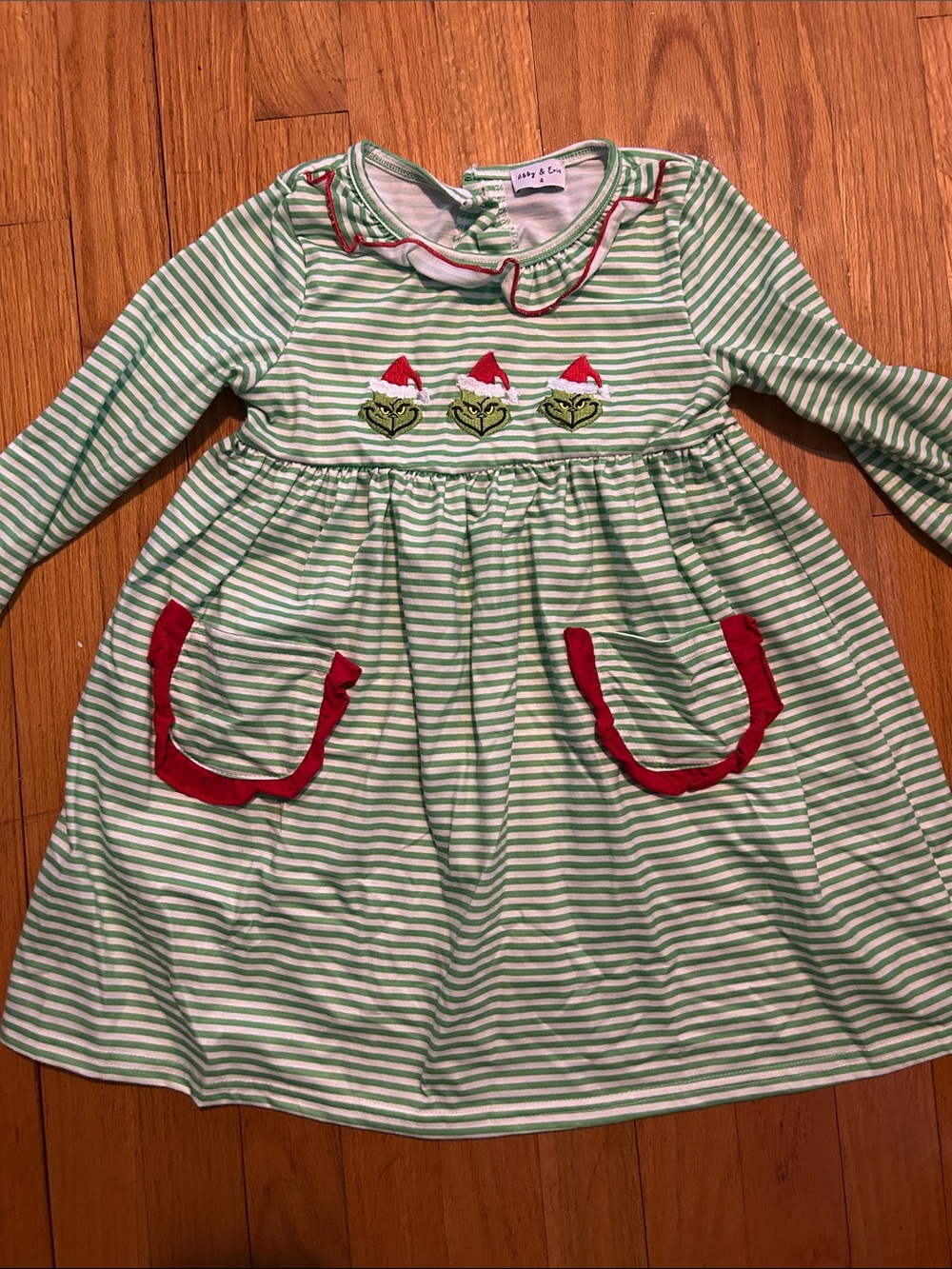 Baby & Co Green Stripe Long-Sleeve Holiday Pocket Dress